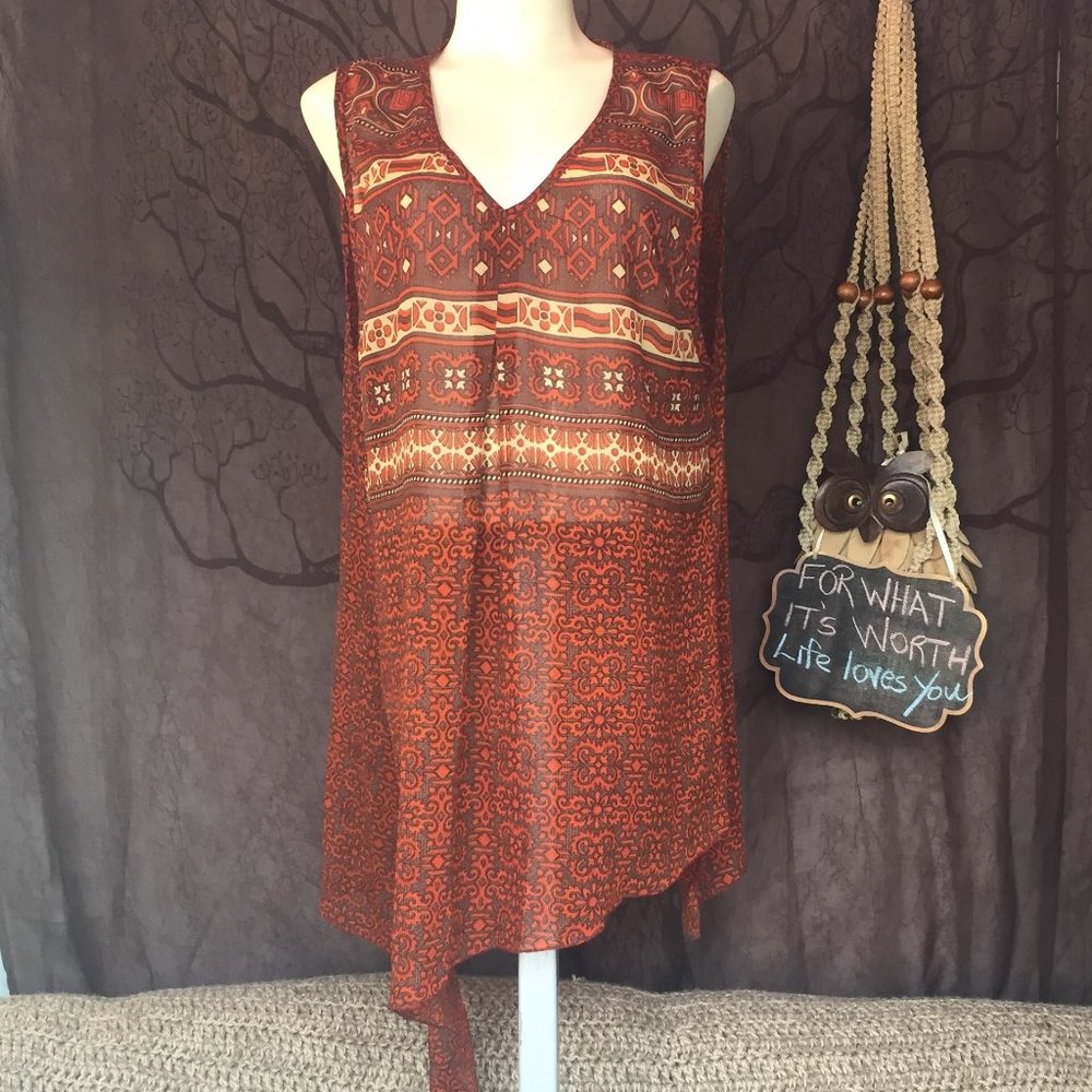 Vintage Silk Bohohemian Tunic Blouse One Size Oblong
